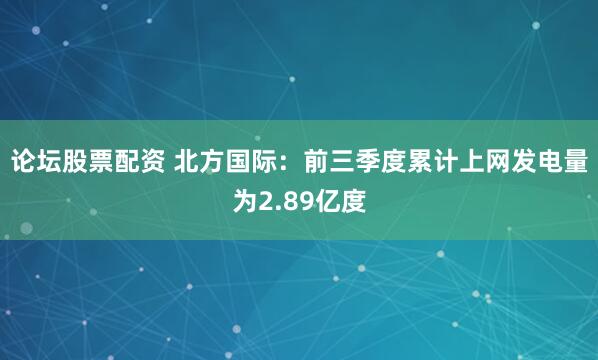 论坛股票配资 北方国际：前三季度累计上网发电量为2.89亿度